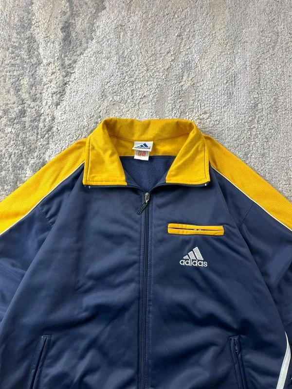 Vintage 90s adidas geborduurd logo marineblauw & geel ritssluiting trackjack maat – photo 4